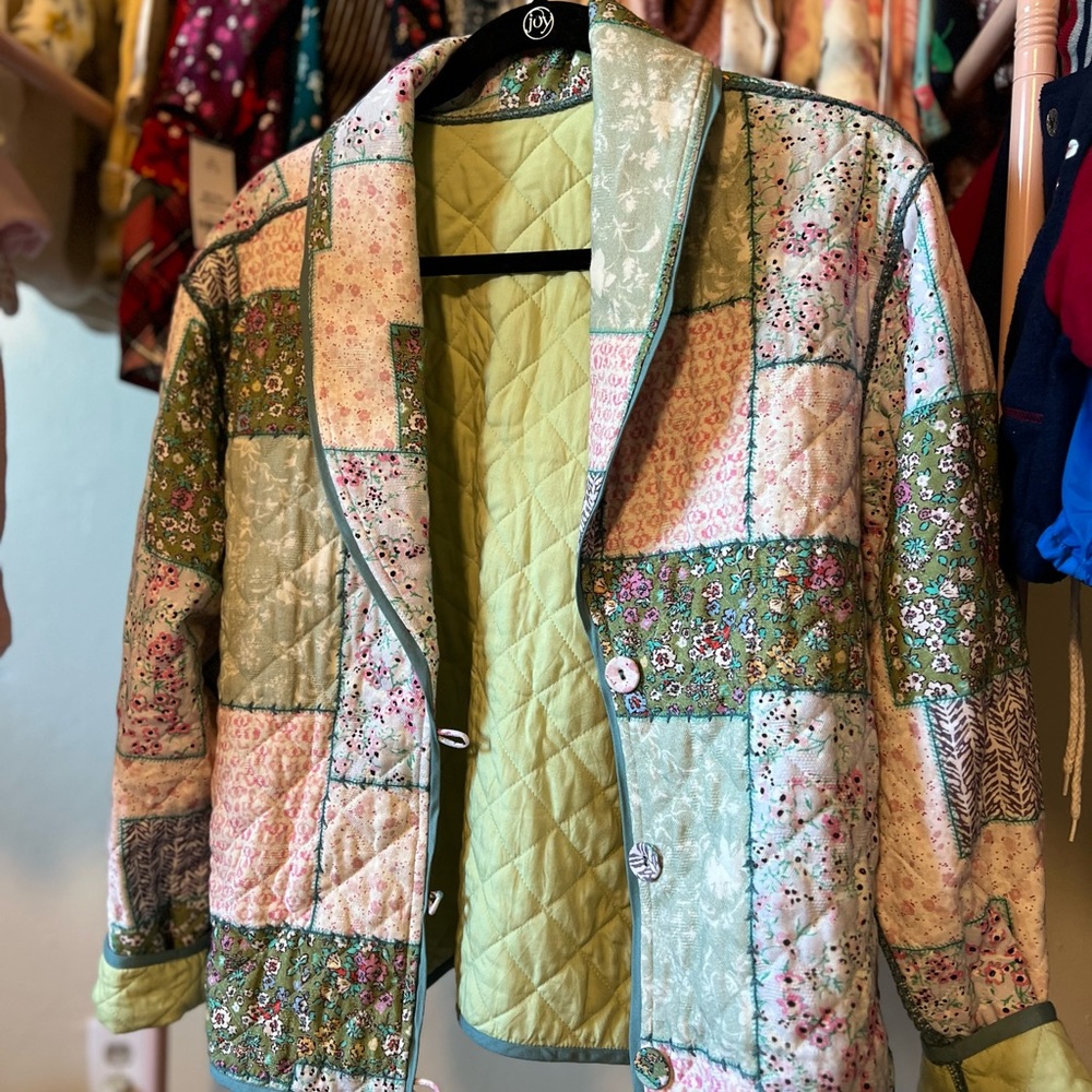 Boho floral quilted patchwork jacket size P petite